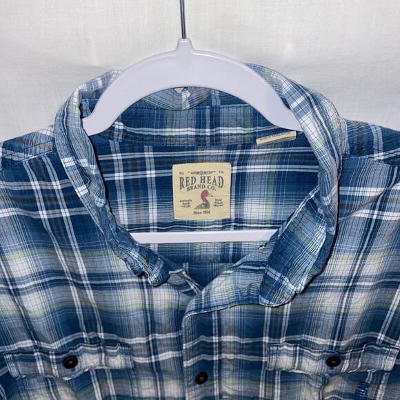 Red Head Casual Shirt Men’s Size XL Blue Striped Short Sleeve Button Up Cotton - Picture 3 of 12